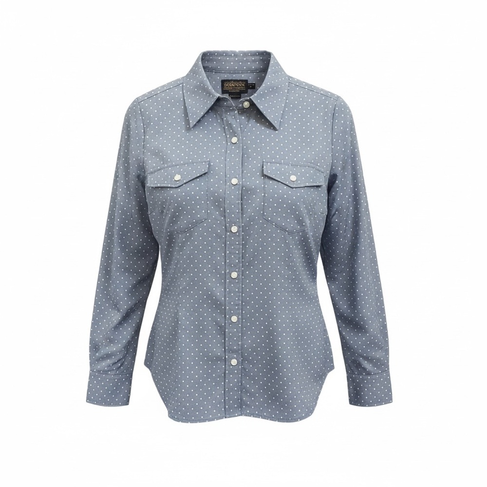 Pendleton Dusty Blue w/White Polka Dot Button-Up Shirt Women’s Size 8P - Picture 2 of 11